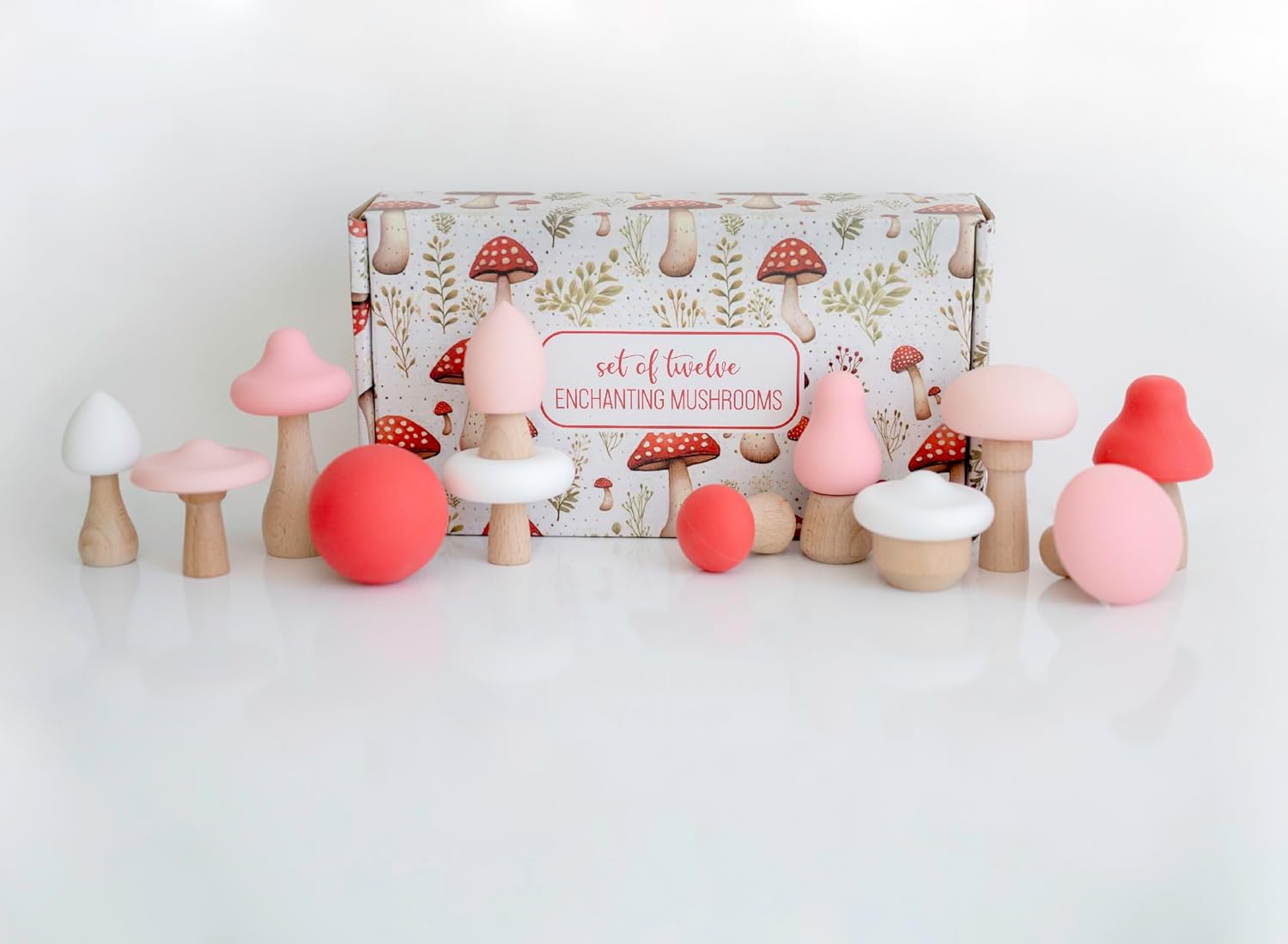 Mushroom Toys Wooden Woodland Kids Garden Fungi Mushroom Table Decor Set of 12
