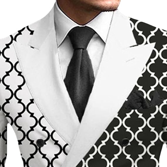 Men's Stylish Slim Fit Button Blazers Printed Notch Lapel Double Breasted Suit Jackets Dinner Prom Party Wedding Sport Coat