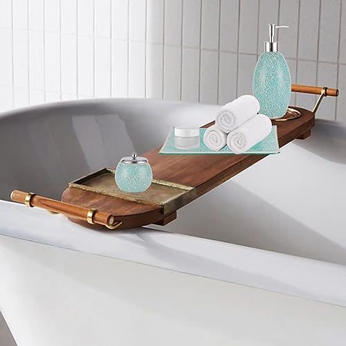 Miniatura 7 de Escenzy Elegante juego de accesorios de baño verdes de 4 piezas  Lujoso dispensador de jabón de vidrio, soporte para cepillo de dientes, tarro de