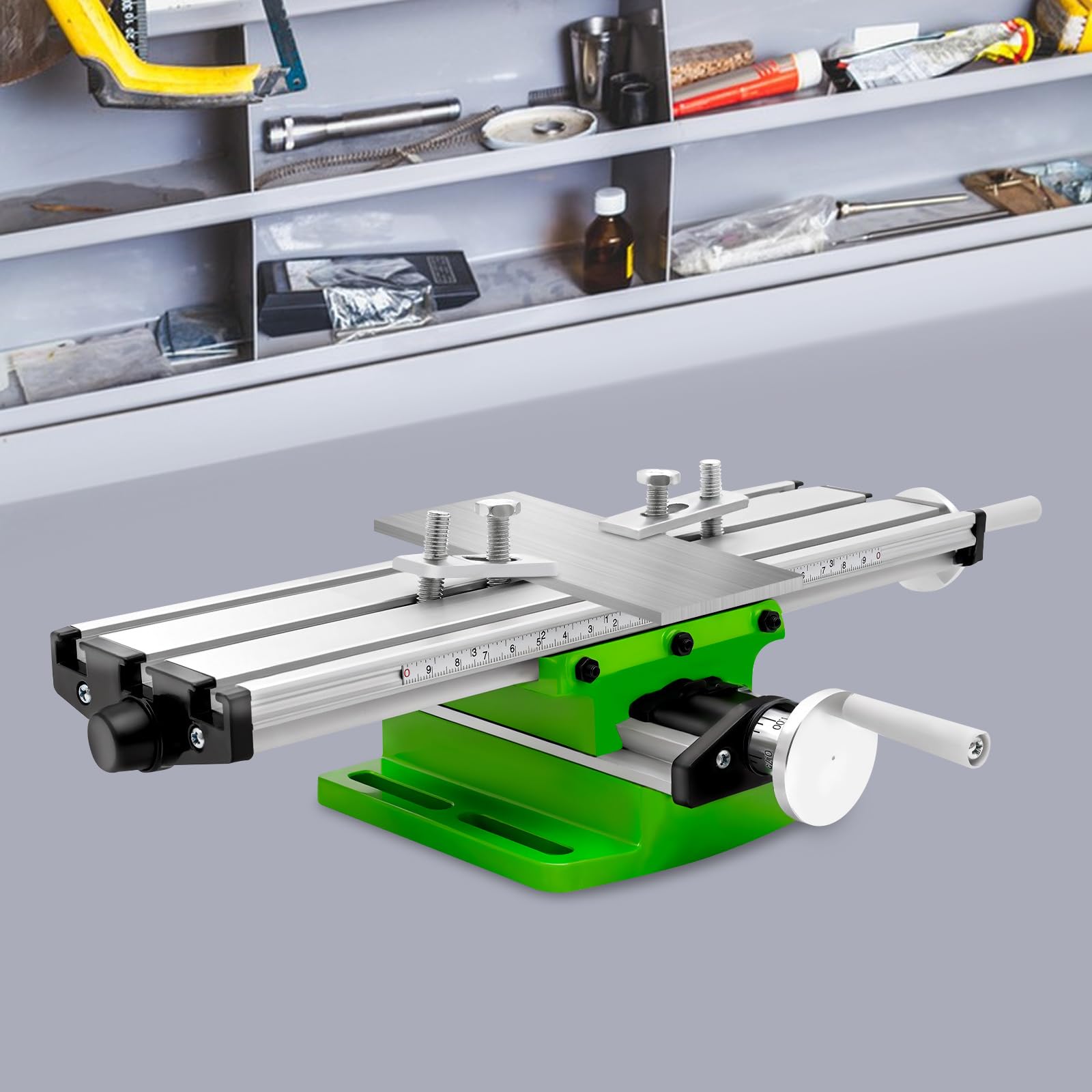 Mesa de fresado en cruz multifunción, mesa de trabajo fresadora X-Y, mesa deslizante ajustable de alta precisión con escala, fresadora de mesa de trabajo con mandíbulas fijas, 310 x 90 mm