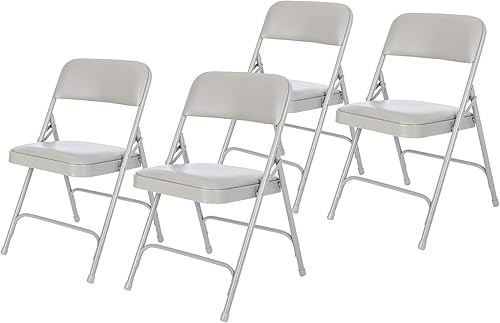 OEF Furnishings Paquete de 4 sillas plegables acolchadas de vinilo de alta calidad, color gris, ideales para el hogar, la oficina o los eventos
