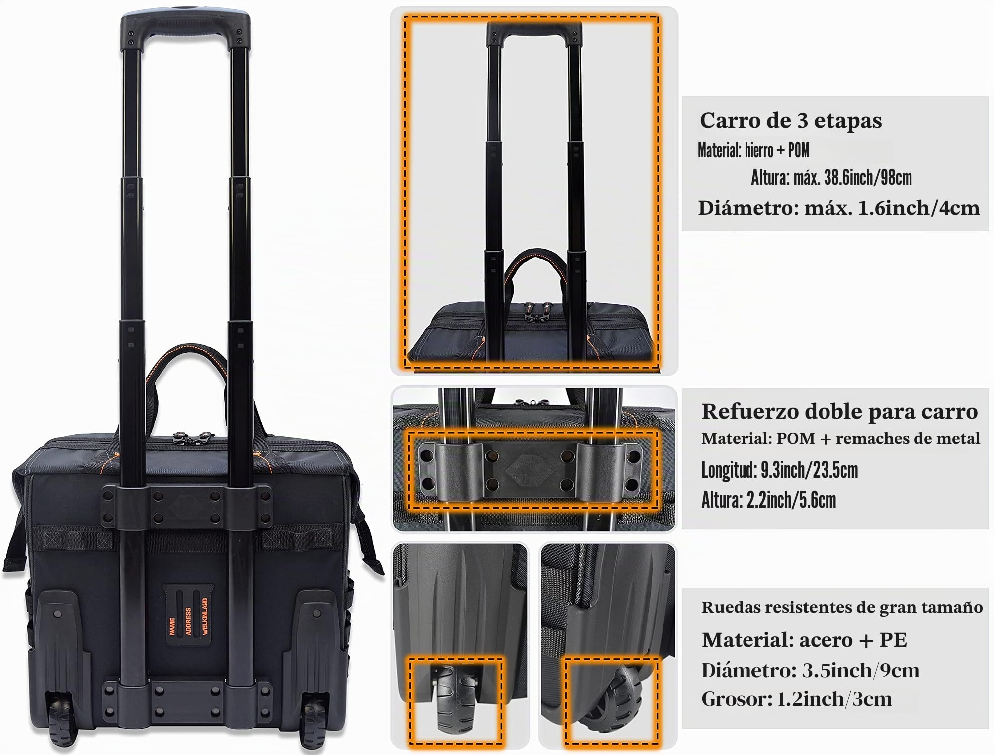 WELKINLAND Bolsa de herramientas con ruedas de 26 pulgadas, bolsa de herramientas con ruedas, bolsa de herramientas, bolsa de herramientas HVAC, bolsa de herramientas para electricista, organizador de
