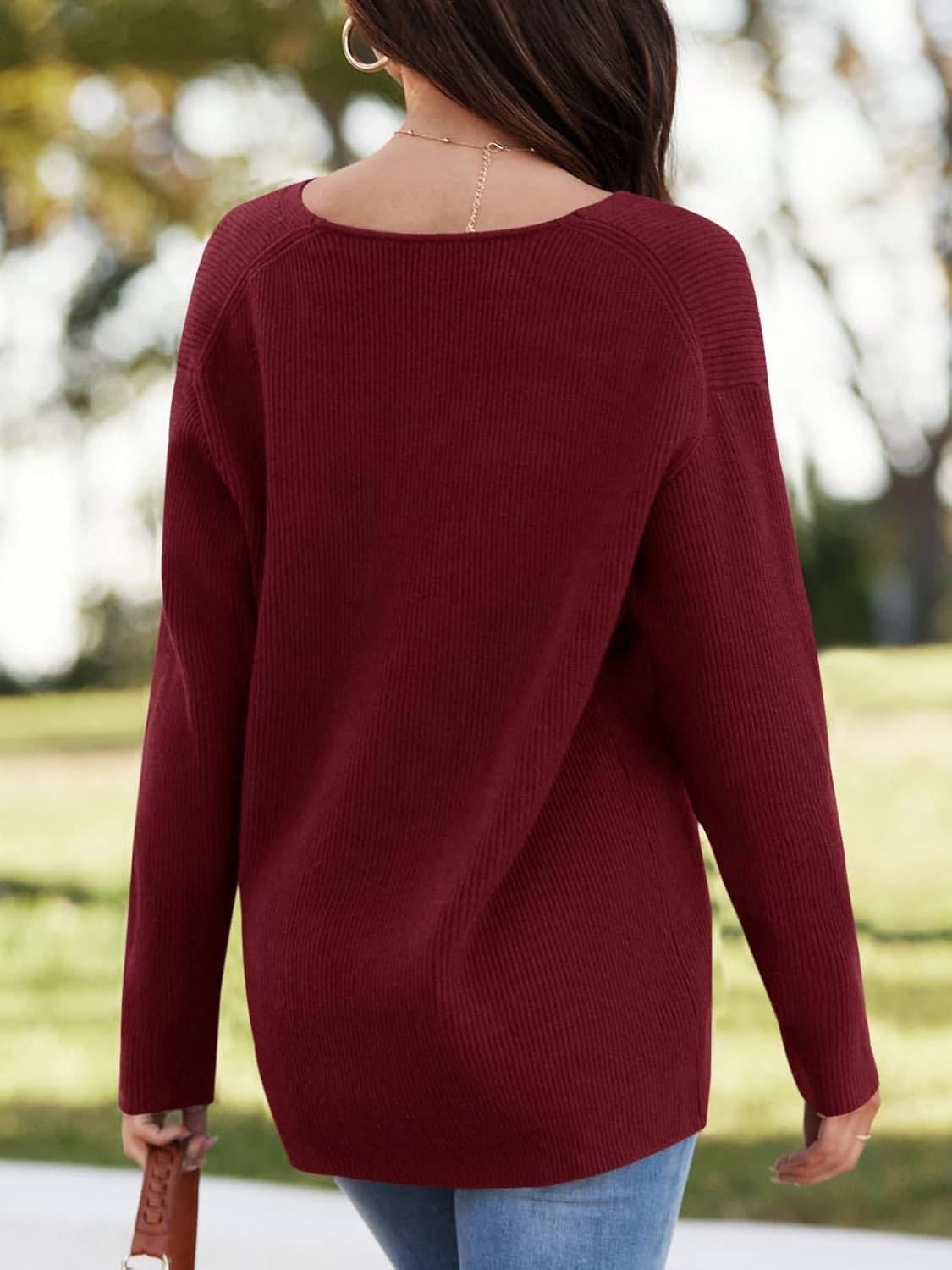 Imily Bela Womens Oversized Deep V Neck Sweaters Sexy Long Sleeve Tunic Sweater Knitted Dressy Pullover Jumper - Image 3