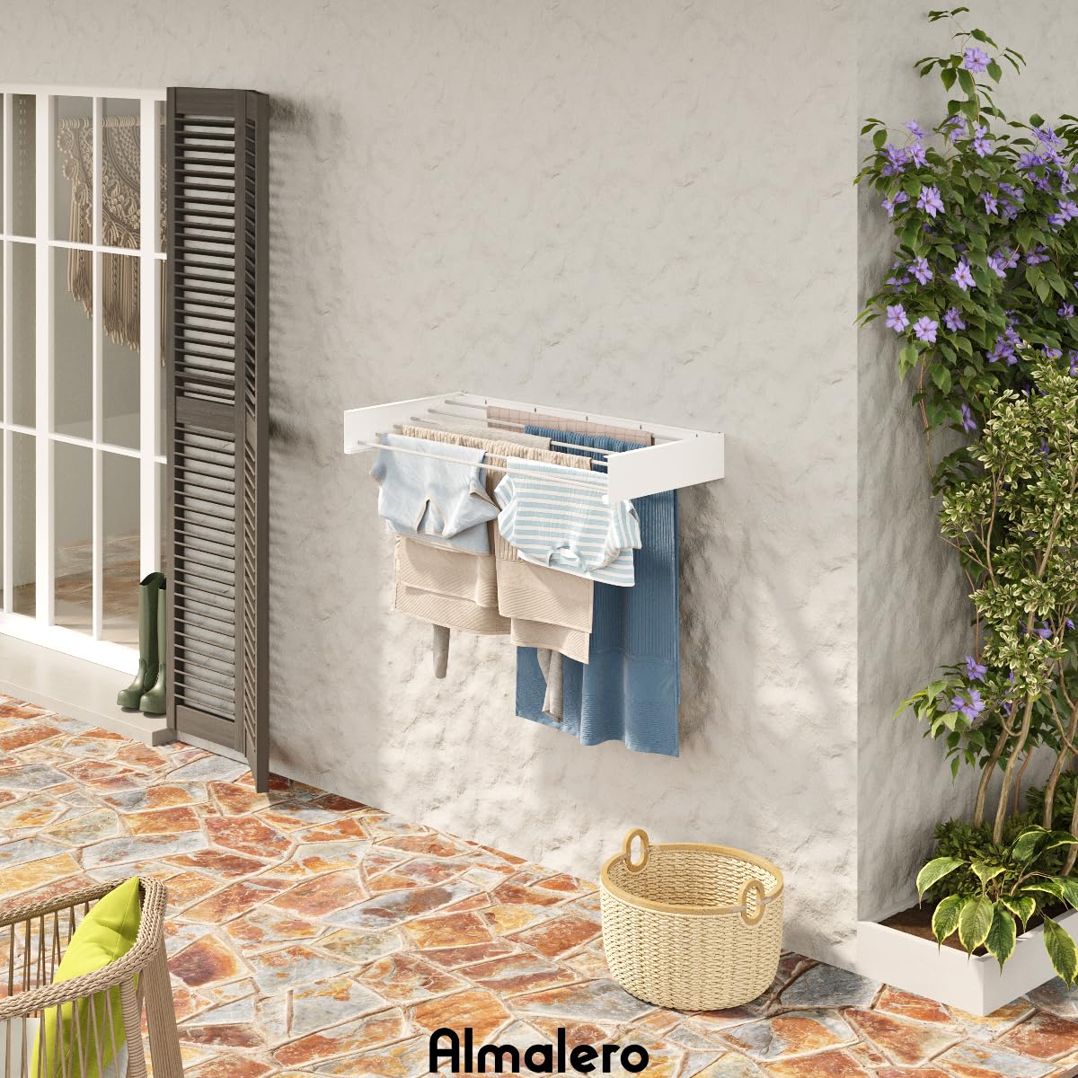 Tendedero Plegable de Pared - ANTIOXIDANTES- Tendedero - Tentedero Pared - Exterior e Interior - Tendederos Plegables - Calidad - 6 Barras - Carga Total 27 Kg - Blanco 100 Cm