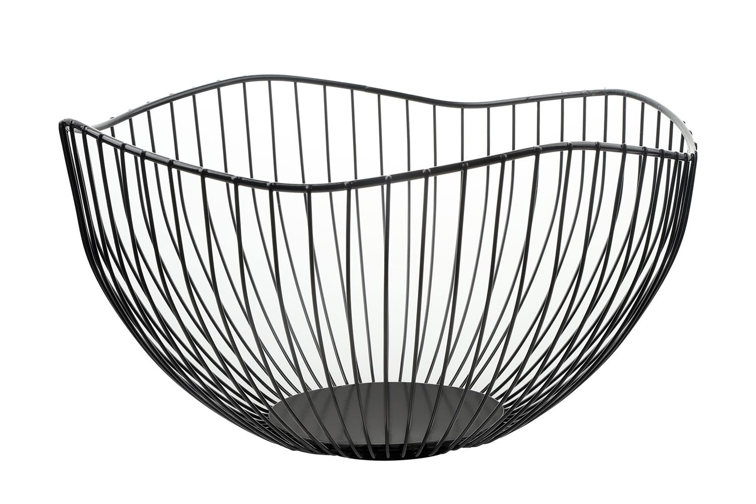 IBWellClassic Style Curved-Edge Modern Creative Stylish Single Tier Dish,Metal Iron Wire Fruit Vegetables Bread Decorative Stand Serving Bowls Basket Holder (Bowl) (Black)