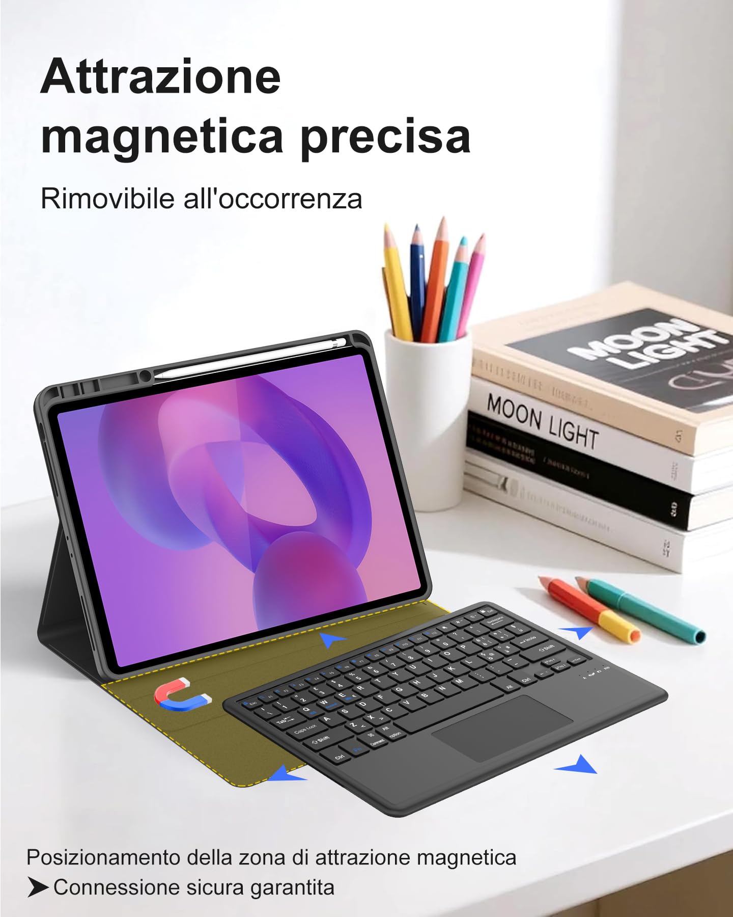 Occtingkind Cover con Touchpad per Lenovo Idea Tab Pro 12,7" 2025 - Custodia con Tastiera Magnetica Bluetooth, Trackpad Multitouch, Layout Italiano, Slim, Per Xiaoxin Pad Pro/Moto Pad, Nero