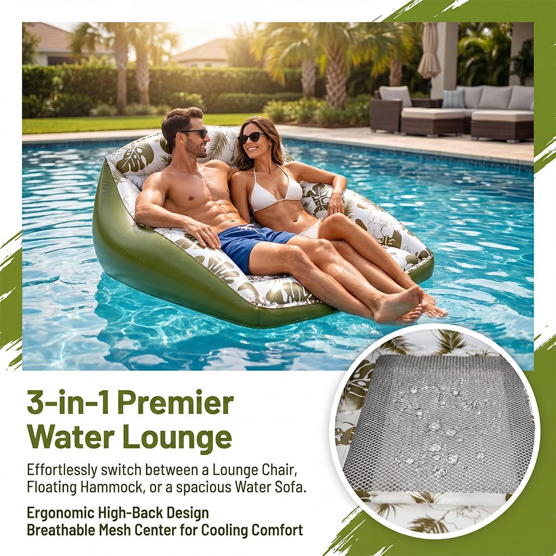 2er-Pack Aufblasbare Pool-Treiber Erwachsene, U-Form Wasser Aufblasbarer Pool-Treiber mit Getränkehalter Rückenlehne, 3-in-1 Lounge-Sessel Pool-Treiber für See Fluss Strand Sommer Pool-Party