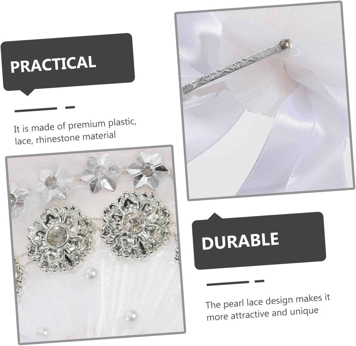 Zerodeko Elegant Bridal Fan Wedding Handheld Fan Rhinestone Detail Fashionable Prop