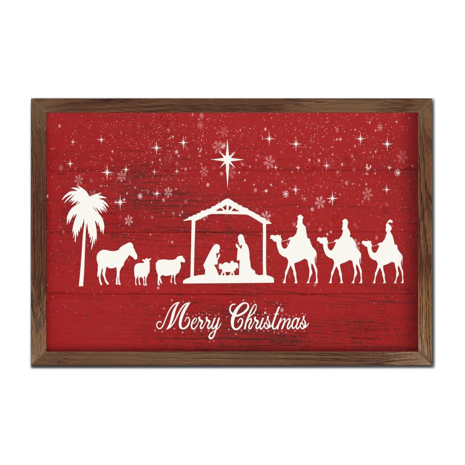 Plaque en bois peint Merry Christmas Oh Holy Night de fabrication artisanale