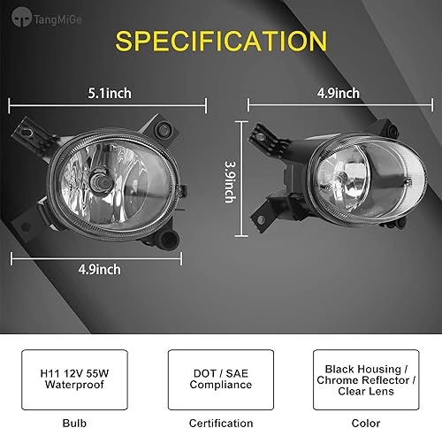 Miniatura 3 de TangMiGe Faros antiniebla compatibles con Audi A4  S4 (Quattro Cabriolet Convertible, Sedan, Avant Wagon) 2005-2008, A3 (Quattro BaseTDI Hatchback