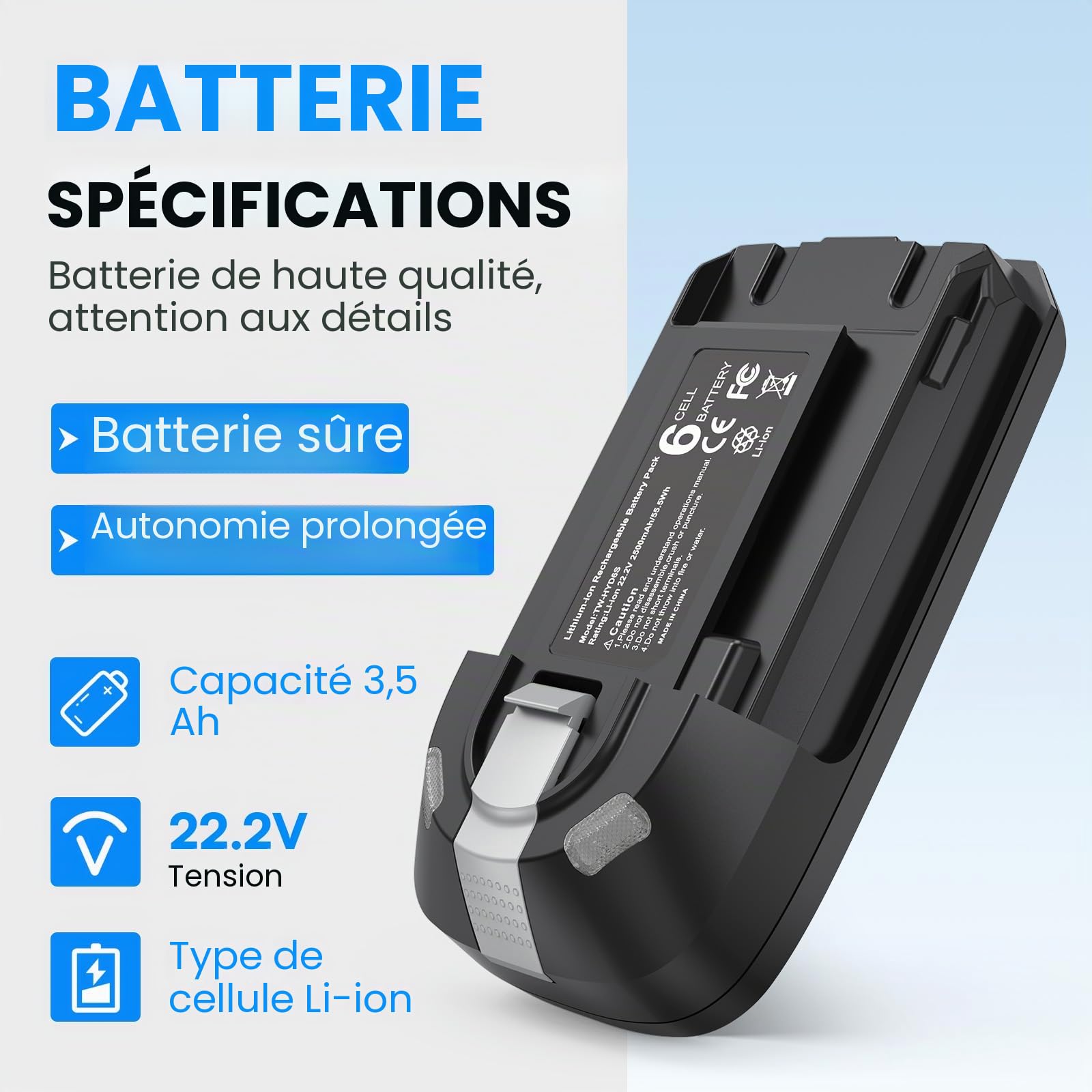 ASUNCELL Batterie lithium-ion 22,2 V 3,5 Ah compatible avec aspirateur sans fil Rowenta X-Force 8.60 RH96/TY96/EO96 - série ZR009700 Batterie de rechange