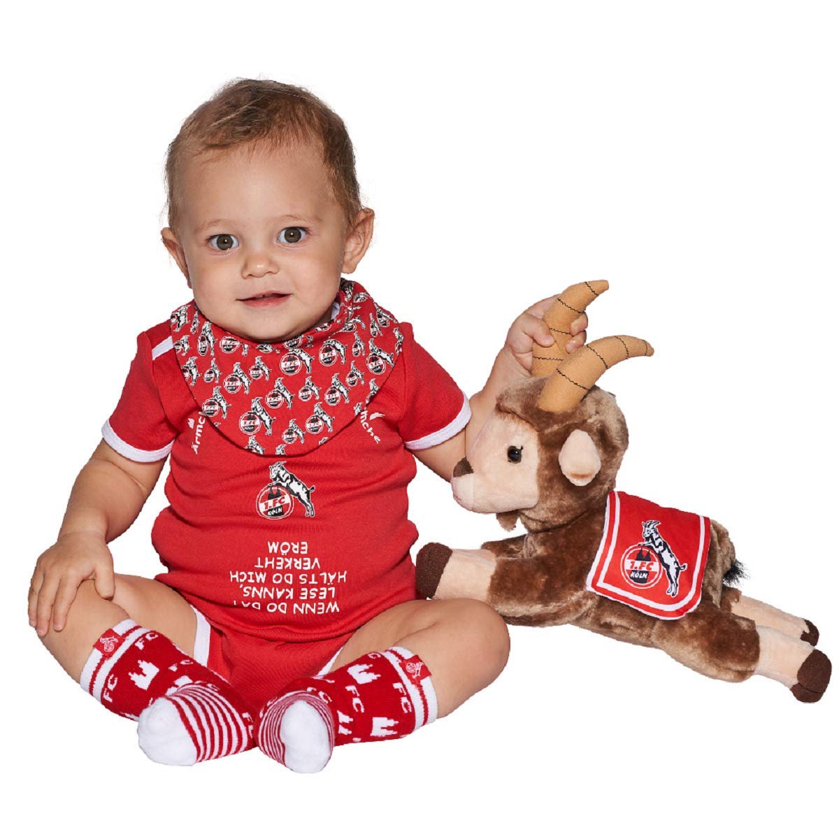 1. FC Köln Baby Geschenkbox (Body, Söckchen, Halstuch) - Plus gratis Aufkleber Forever Köln (50/56)