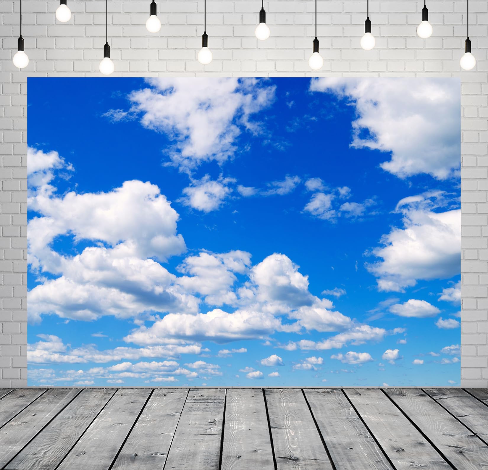 Sfondo fotografico in tessuto 3,7 x 3,1 m con tema cielo, nuvole bianche e cielo blu, per fotografia di neonati, battesimi, baby shower, feste di compleanno bambini, matrimoni, balli