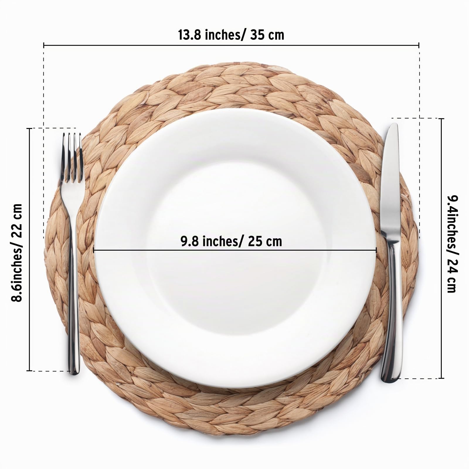 YANGQIHOME Manteles Individuales de Jacinto de Agua Tejidos a Mano Naturales, manteles Individuales Redondos, manteles Individuales de Paja Trenzada, Juego de 6 (35 cm)