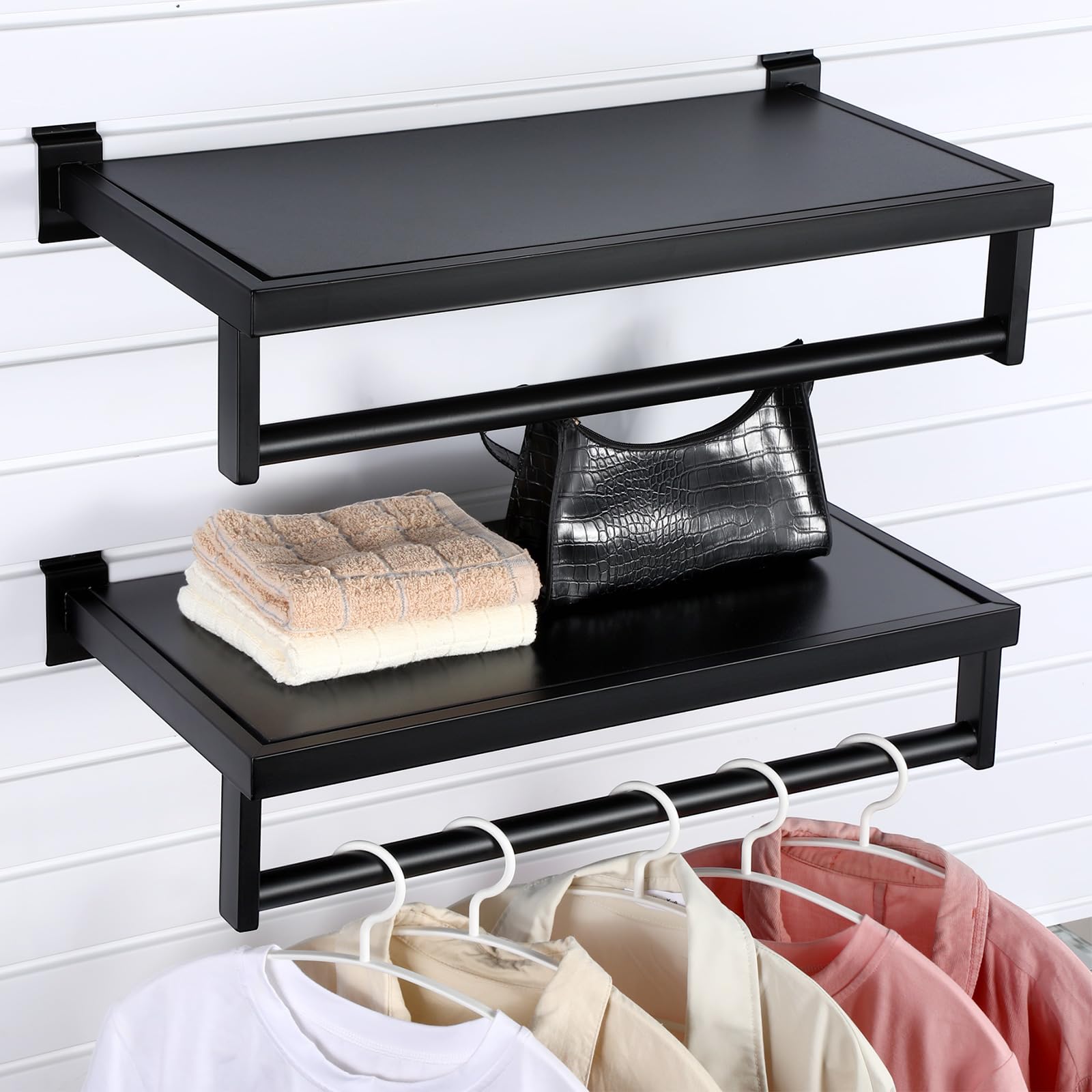 Amazon.com: RattanView 2 Pcs Black Slatwall Shelf Clothes Rack