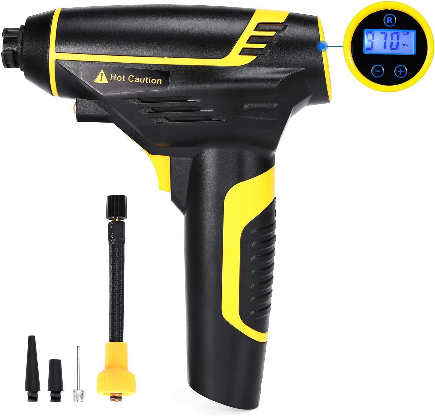 Ranipobo Cordless Tyre Inflator Portable Cordless Air Compressors with LED Light Digital LCD Display 12V 120W 150PSI, 3 Nozzle Adaptors, for Car Basketballs Bicycle and Other Inflatables