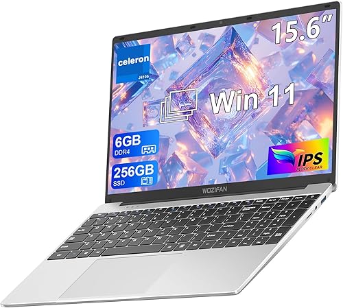 Computadora portátil de 15.6 pulgadas 6 GB DDR4 256 GB SSD 1920x1080 Pantalla IPS Win 11 portátil Celeron J4105 1.5 GHz (hasta 2.5 Ghz) procesador