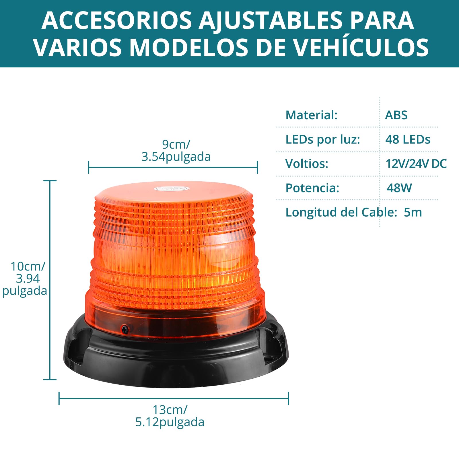 48 LEDs Batería Luz LED Estroboscópica, 12/24V Luz LED Estroboscópica Rotativo con Magnético, 7 Modos con 5 Metros Cable para el Coche Carretilla Elevadora Tractor Carrito de Golf Remolque