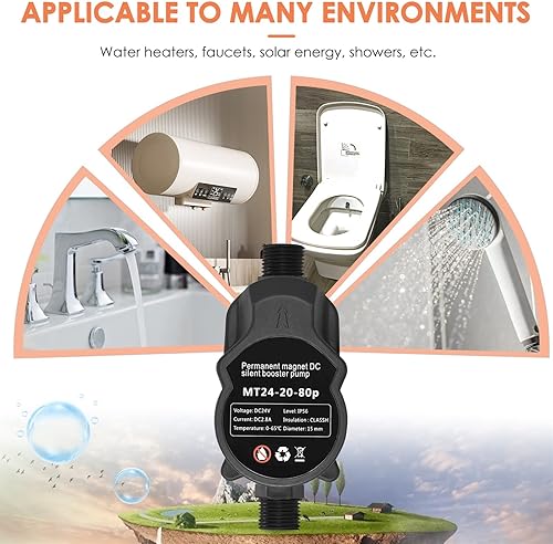 Miniatura 6 de Mini Power - Bomba pequeña de 24 V CC de presión de agua, 220 V, 80 W, 15 bombas de presión de agua de elevación para el hogar, calentador de agua