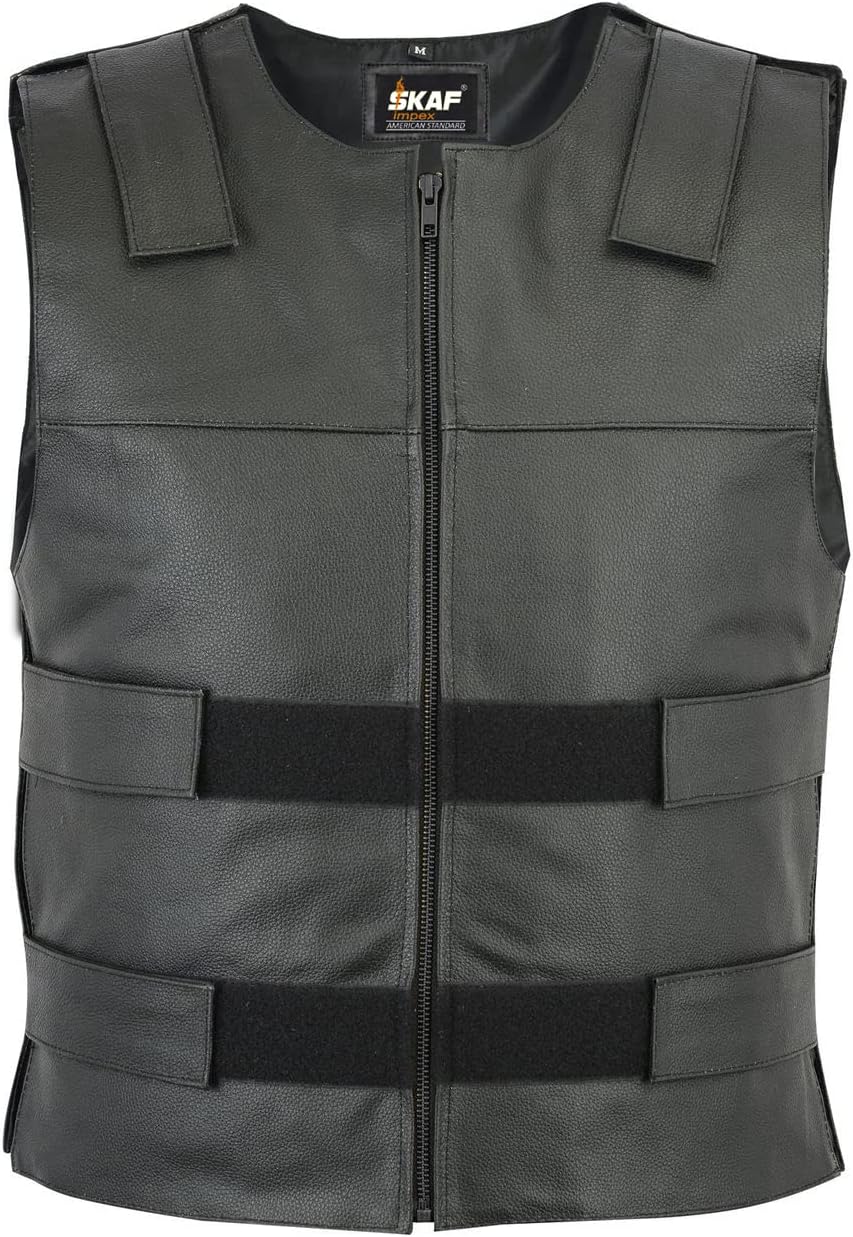 Men Leather Vest Bulletproof Style SWAT Motorcycle Biker Vest Tactical Club Vest