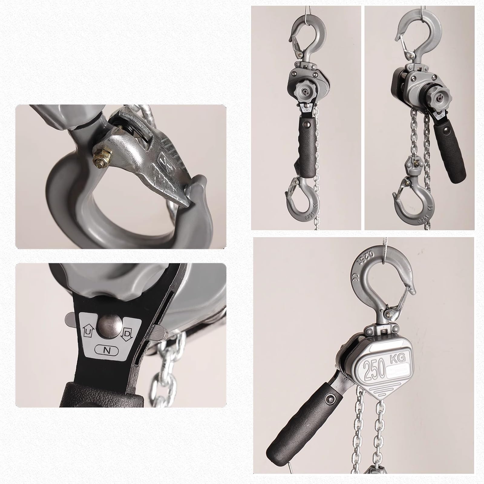 Paranco manuale a catena, leva resistente con 2 ganci e catena G80, strumento compatto per garage, magazzino e officina, funzionamento facile e design durevole