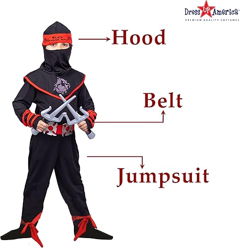 Miniatura 2 de Dress-Up-America - Disfraz de ninja para niños vestido de guerrero samurái conjunto de disfraz de ninja rojo y negro para niños y niñas