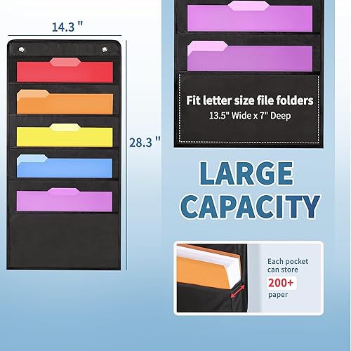 Miniatura 5 de Annecy Organizador de archivos de pared para colgar con 20 bolsillos transparentes, tabla de bolsillo de almacenamiento para carpeta de archivos y