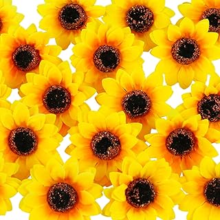 100 Pcs Realistic Sunflowers Artificial Flowers, 2.75 Inch Artificial Silk Sunflower Heads, for DIY Fabric Floral Wedding Home Party Decoration