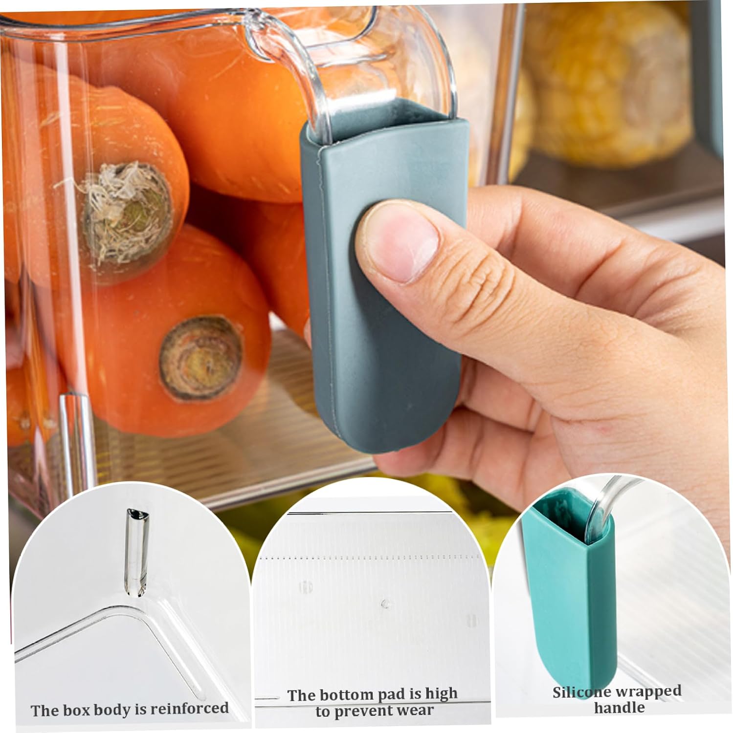 Ice Bin for Freezer with Scoop, Plastic Freezer Ice Bin with Pull out Handle, Clear Storage Bucket for Home, Bars, Restaurants