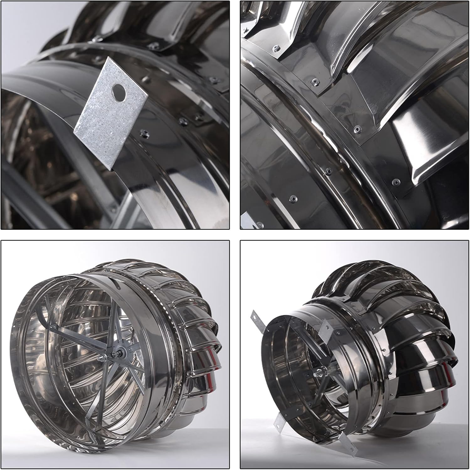 Chimney Spinner Cowl Fireplace Chimney Caps 304 Stainless Steel Waterproof Windproof Improves Indoor Air Easy to Install Roof Turbine Ventilator Rotating Cap Ve