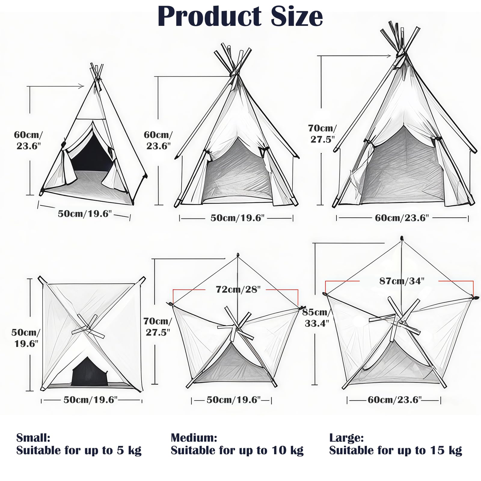 Tente tipi pour Animaux de Compagnie, Tente pour Chien et Chat avec Coussin Amovible Lavable, Maison Animal intérieur extérieur en Coton Respirant (A,L)