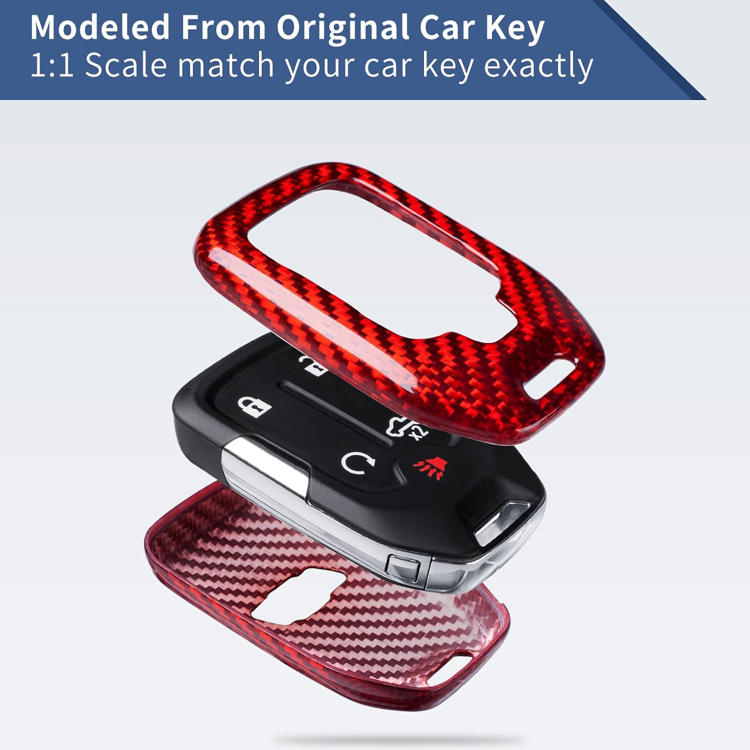 T-carbon Key Fob Cover Compatible with Chevrolet Silverado,Glass Fiber Protection Key Case Shell Compatible with Chevy Silverado 1500 2500 HD 3500 HD Suburban Tahoe Key Case Accessories 2018-2022,Red