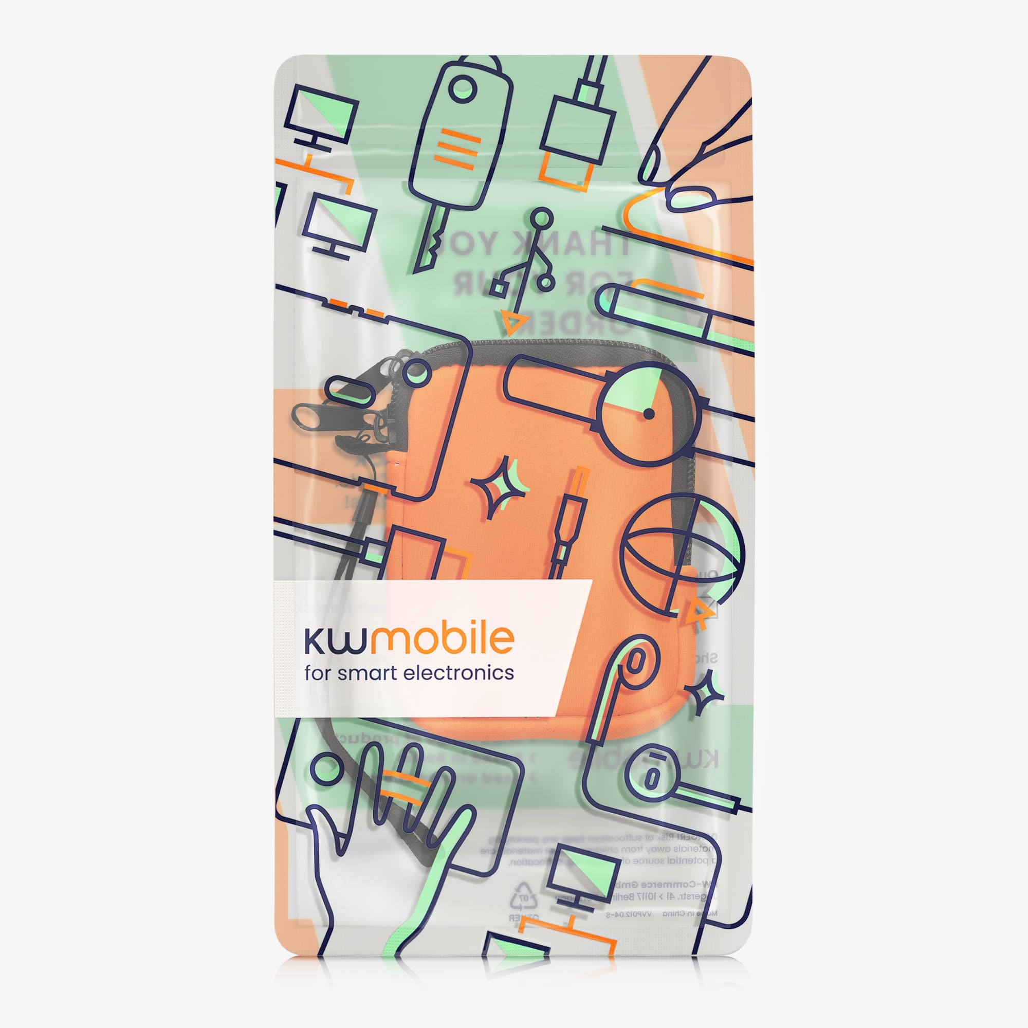 kwmobile Neoprenowe etui na telefon w rozmiarze XXS - 3/8.9 cm - mini uniwersalna torba na telefon komórkowy z zamkiem błyskawicznym, paskiem na nadgarstek - neonowo-pomarańczowa
