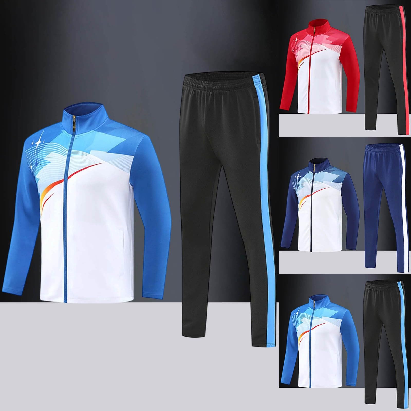 Tuta da jogging da uomo, con colletto alto, giacca lunga, per il tempo libero, casual, leggera, comoda