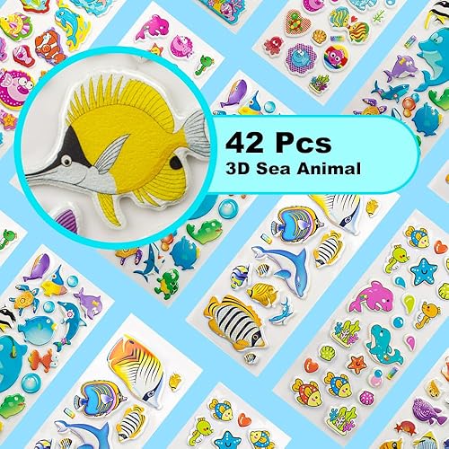 Miniatura 8 de 42 hojas de calcomanías 3D de animales esponjosos de la selva calcomanías realistas de animales del zoológico calcomanías de animales salvajes para