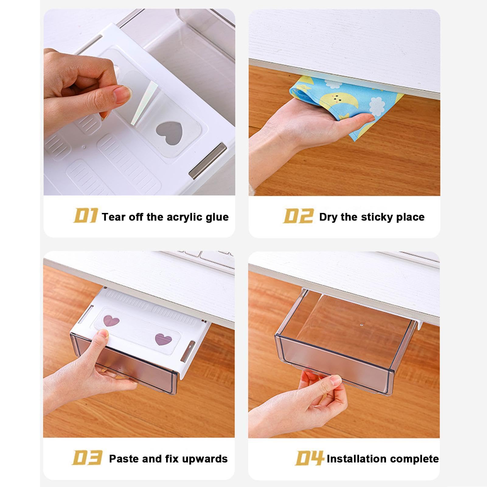 Tiroir De Rangement Sous Bureau Adhésif - 21x10x7,5 Cm - Organisateur Coulissant Pour Placard, école