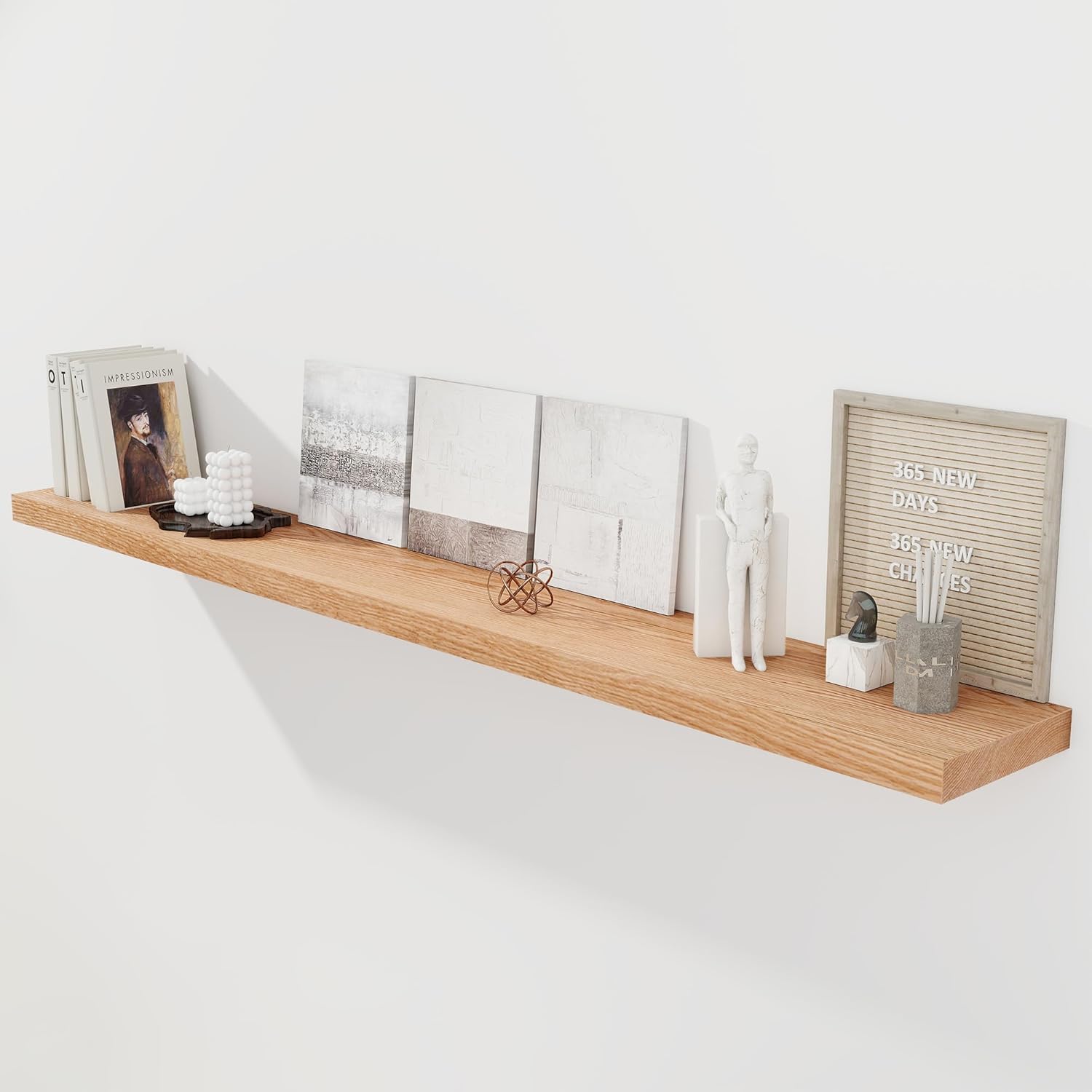 richfocus floating shelves for wall 72 inch solid usa-sourced oak wooden shelves for bathroom kitchen 9" deep modern wood shelf with heavy-duty bracket for wall mounted, natural finish natural oak 72" w, 1-pack