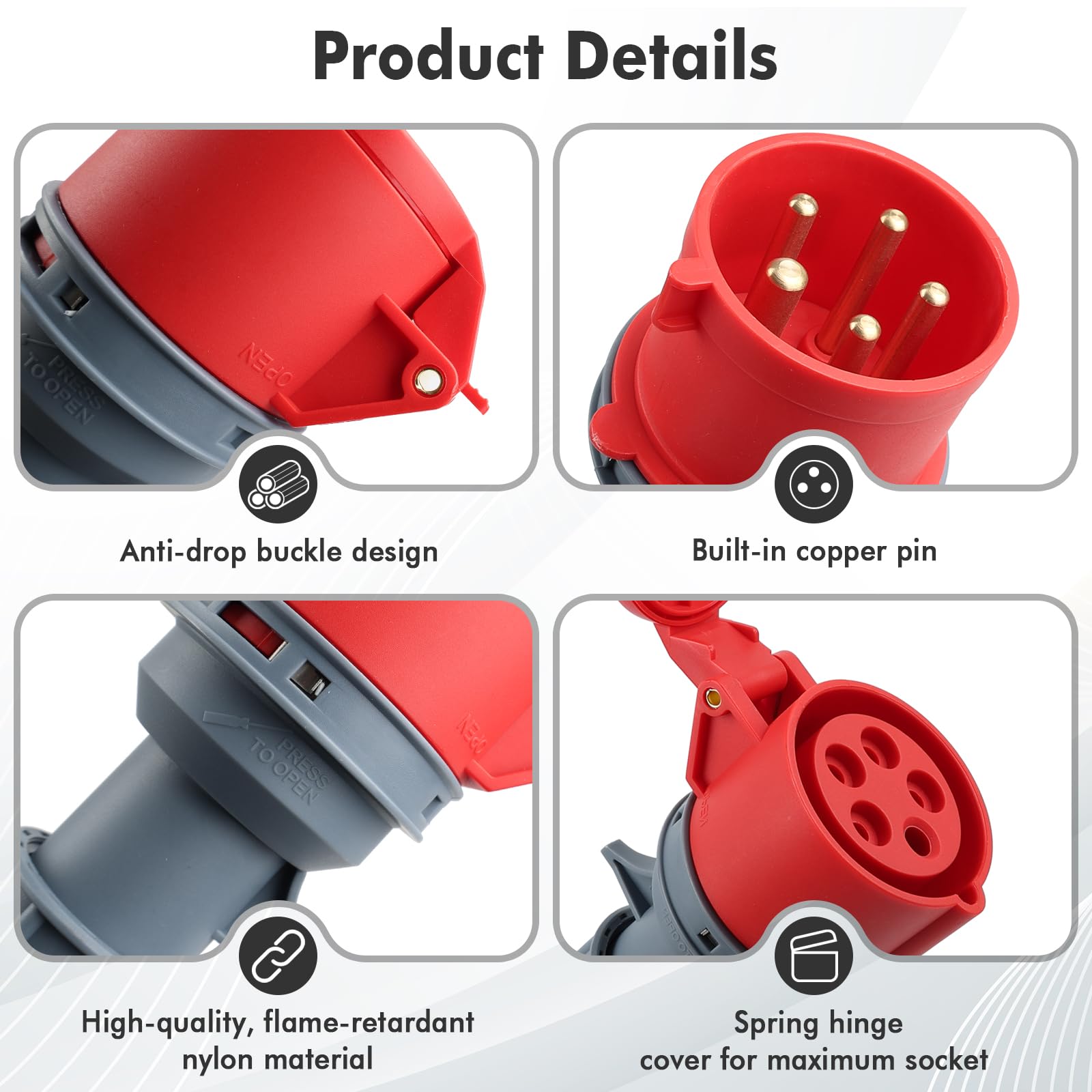 CEE Adapter 32A auf 16A, IP44 CEE Stromadapter Stecker mit Schutzschalter, 32A 400V Stecker auf 16A 400V Kupplung Starkstrom, CEE Verlängerungskabel Starkstrom Adapter und Steckdose (32A auf 16A)