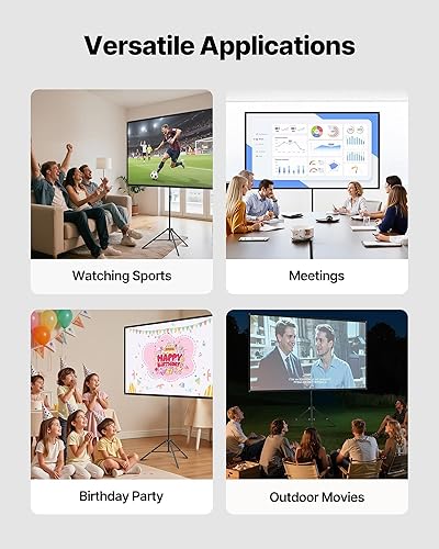 Miniatura 5 de 80 Inch Projector Screen with Stand, Portable Tripod Screen 169 HD Wrinkle-Resistant Matte Surface, Indoor Outdoor Use for Home Theater and