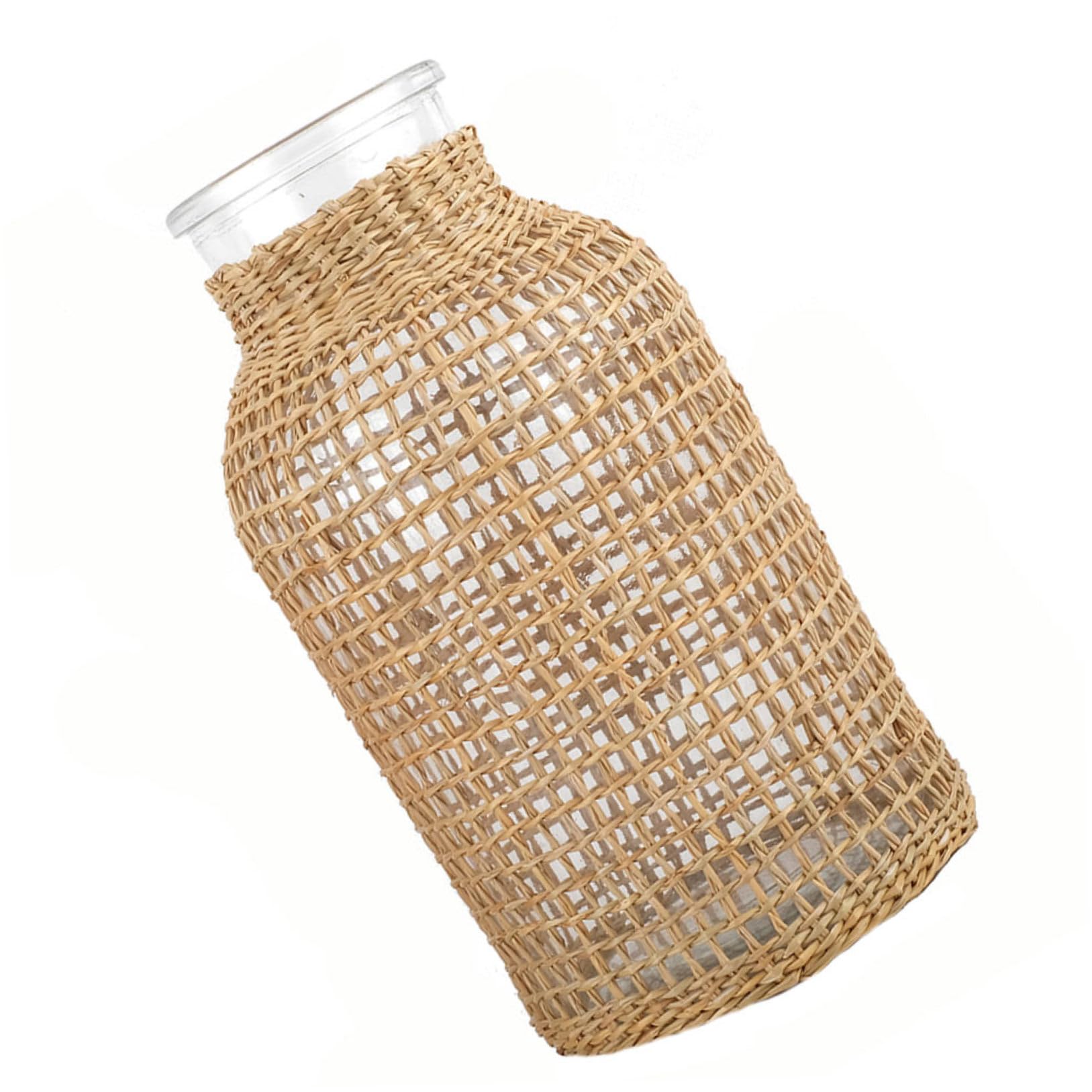 Jarrón de cristal tejido en paja KICHOUSE con adorno artesanal natural
