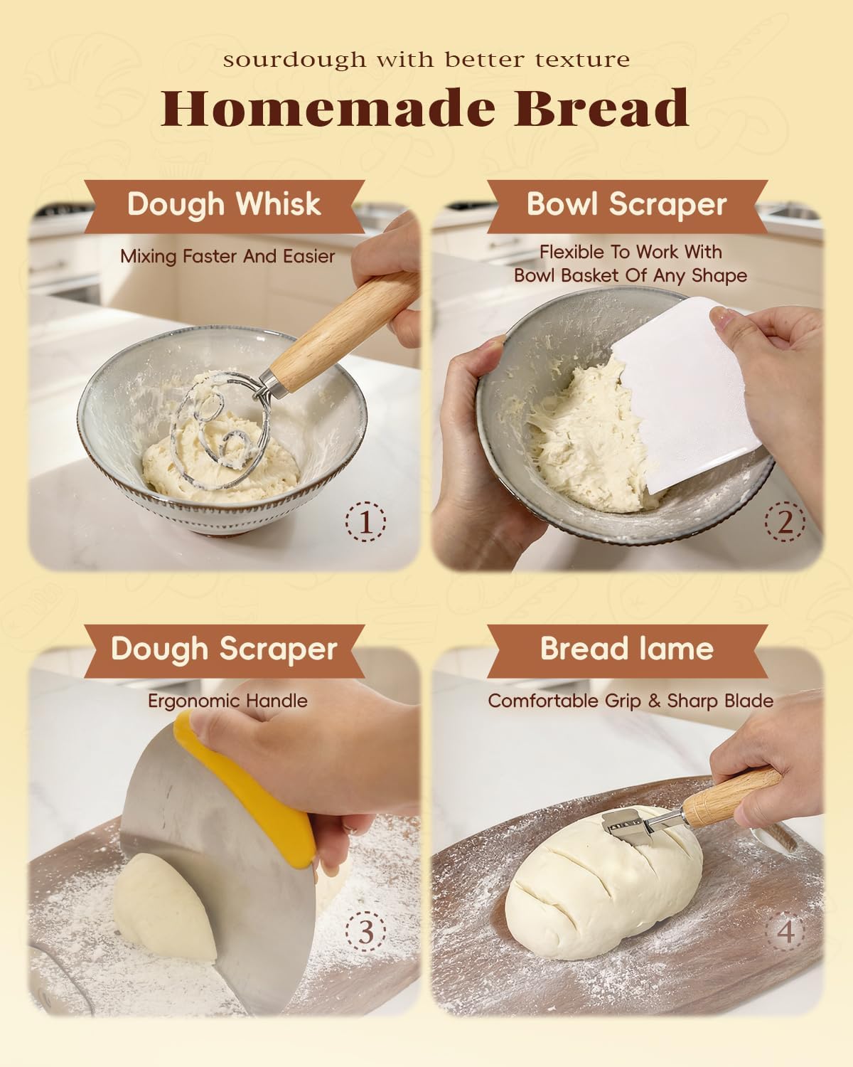 Sourdough Starter Kit | Complete Sourdough Bread Baking Supplies for Beginners & Bakers | Includes Rattan Proofing Basket, Scraper & More | Easy to Use & Clean | Perfect Gifts for Home Cook