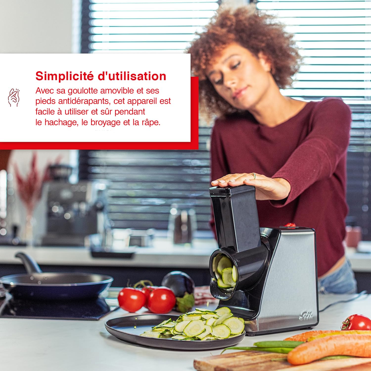 Solis Slice & More 8401 Coupe-légumes Électrique, Polyvalent, Trancheuse en Spirale, Râpe à Légumes avec 5 Tambours de Coupe, en Acier Inoxydable/Plastique, 350 W, Argenté/Noir