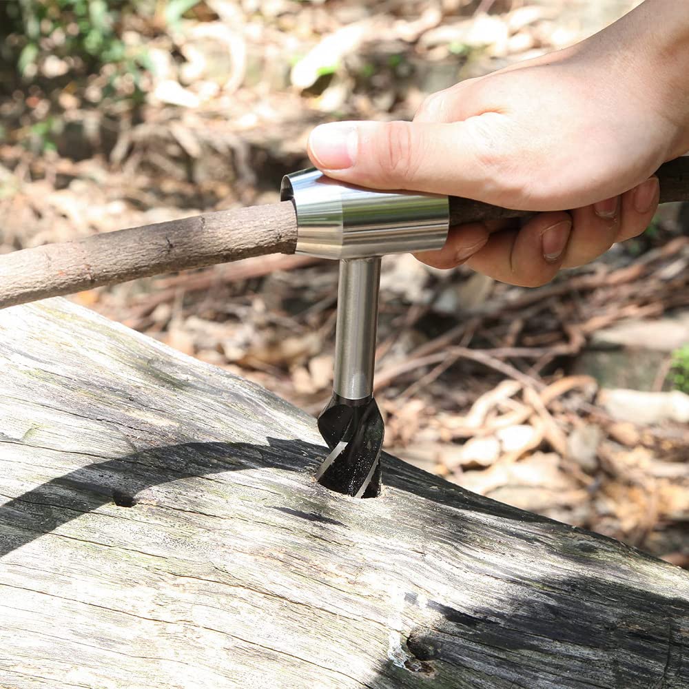 Perceuse à tarière manuelle pour le travail du bois avec étui, outil de survie multifonction pour chevilles en bois et trou