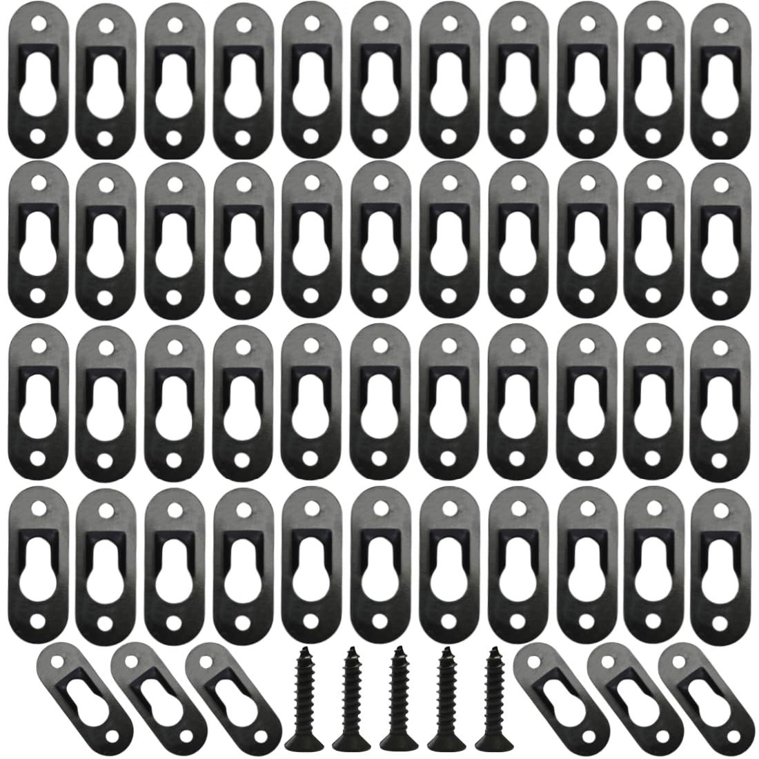 50 Pack Keyhole Picture Hangers with 100 Pcs Screws Metal Keyhole Hangers Fasteners Flat Keyhole Hangers Plate Keyhole Hanging Bracket Hardware for Mirror Picture Frame (Black)