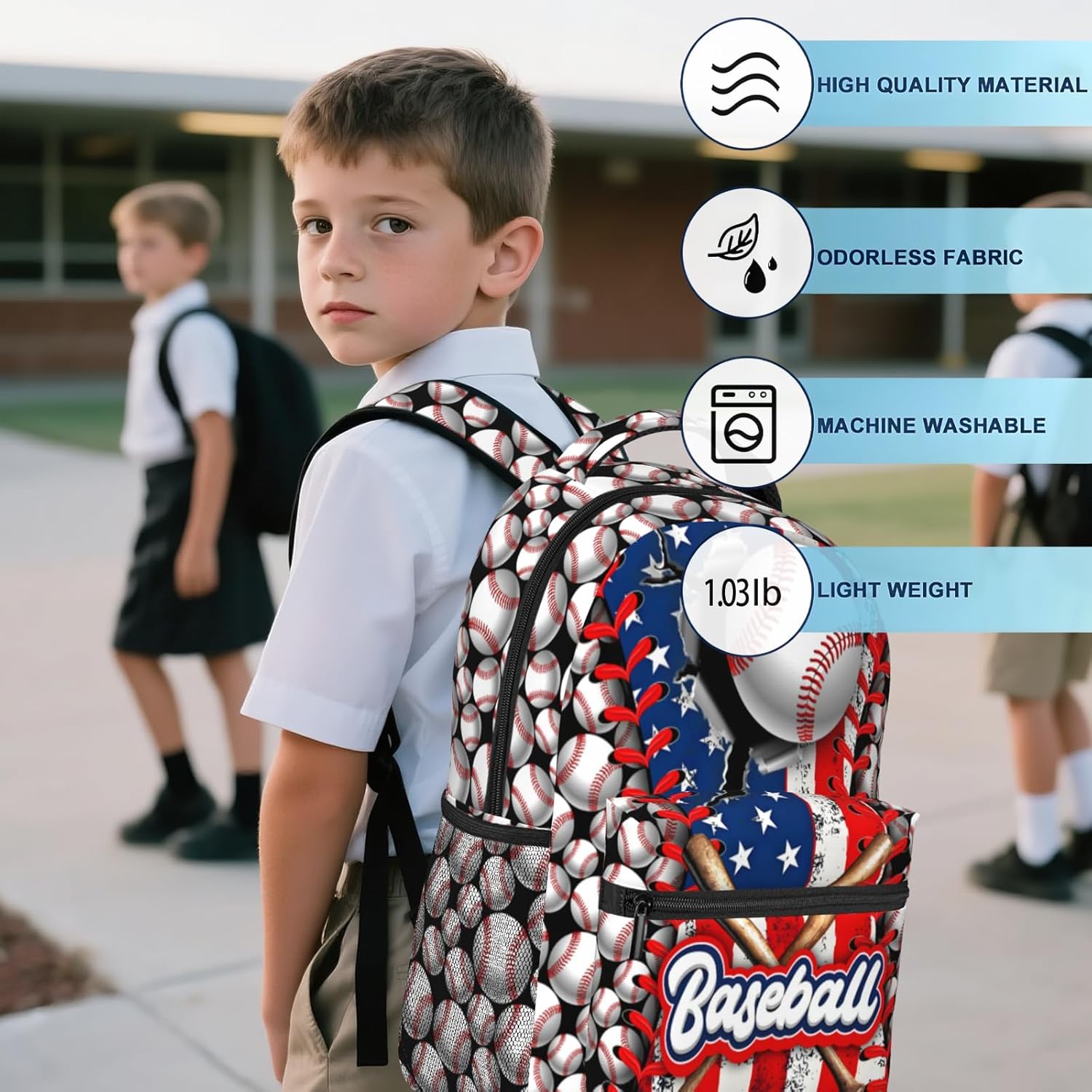 Baseball School Backpacks for Boys 8-12 American Baseball Boys Backpack for Kids Children Teens Elementary Middle School Students Bookbag Lightweight Travel Daypack Back Pack - Image 5