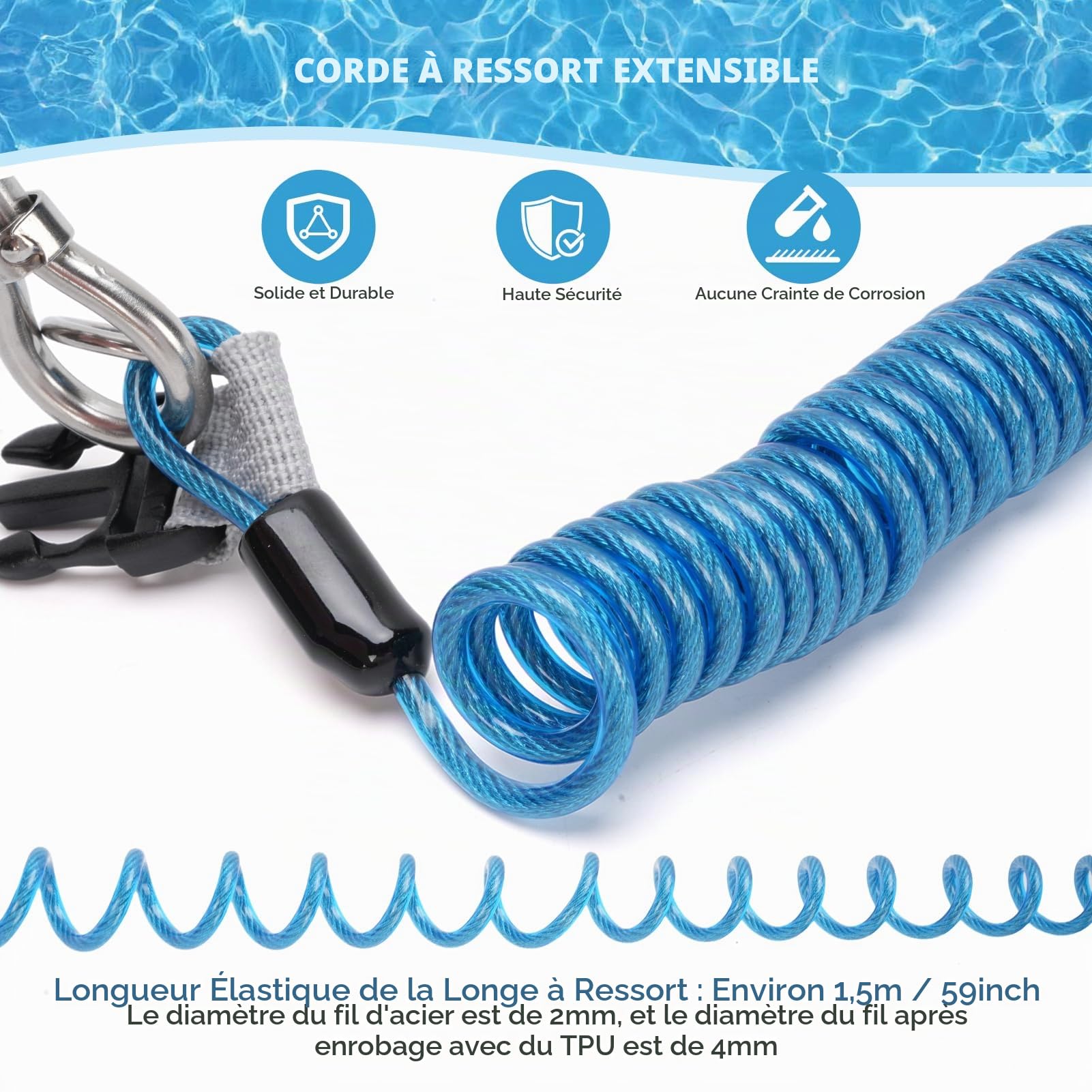Tbest Plongée sous-Marine Reef Crochet en Acier Inoxydable Récif Crochet Plongeur Crochet Plongée Accessoires de Sécurité avec Spirale Bobine Longe Boucle de Dégagement Rapide
