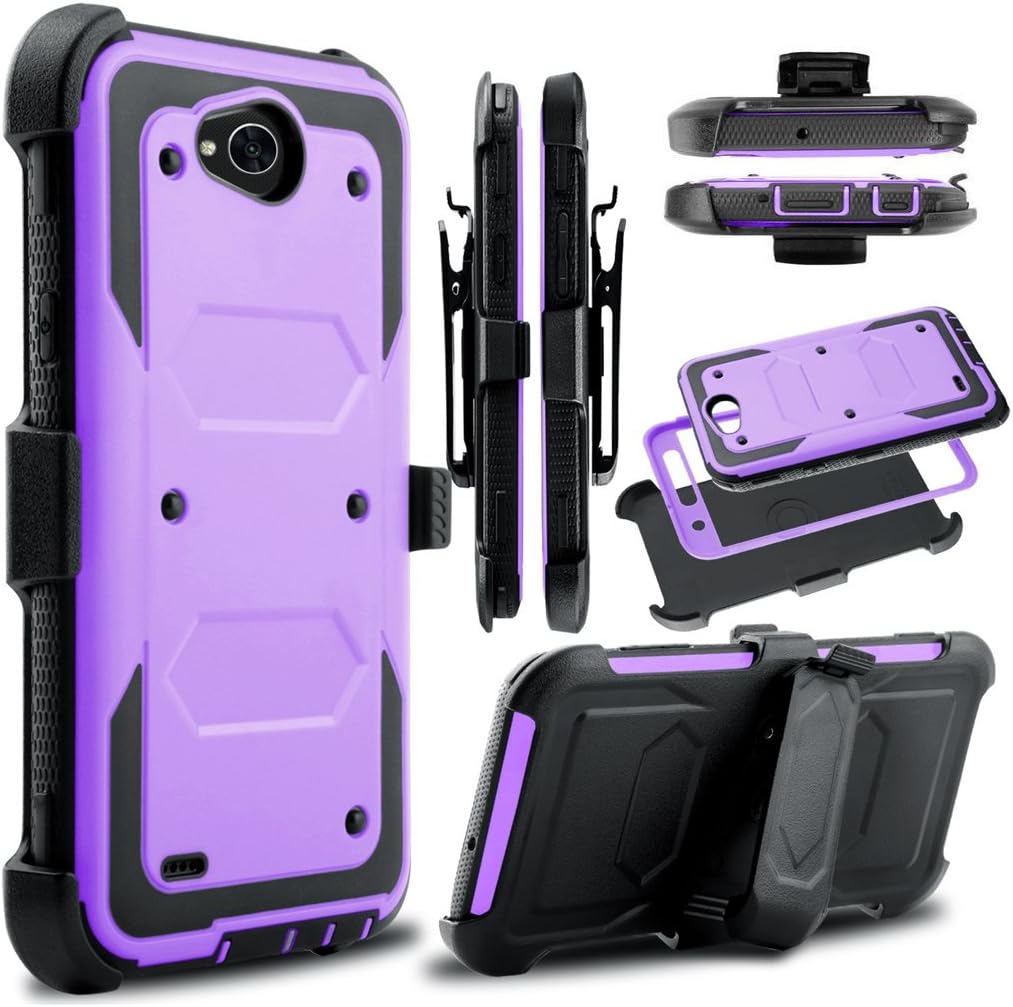 KooJoee Lilac Armor Defender Case Compatible with LG Fiesta LTE/LG X Power 2 3/LG X Charge/K10 Power/LG LV7, Heavy Duty Shockproof Kickstand Belt Swivel Clip Holster Rugged Protection for LG X Power 3