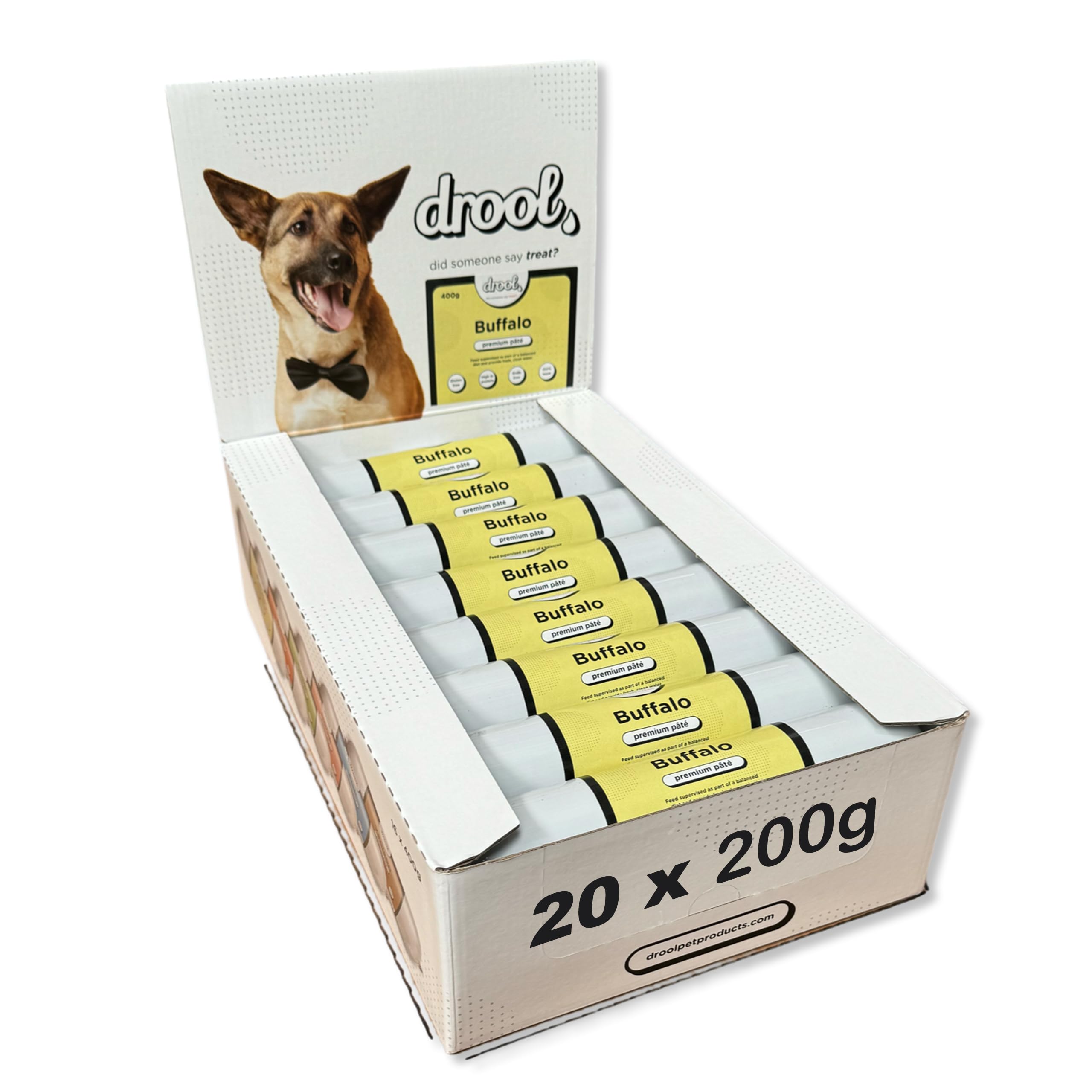 Drool Pet Products Dog Food Pate | Multi pack 20 x 200g Premium Dog Pate Tube | Buffalo — image 1
