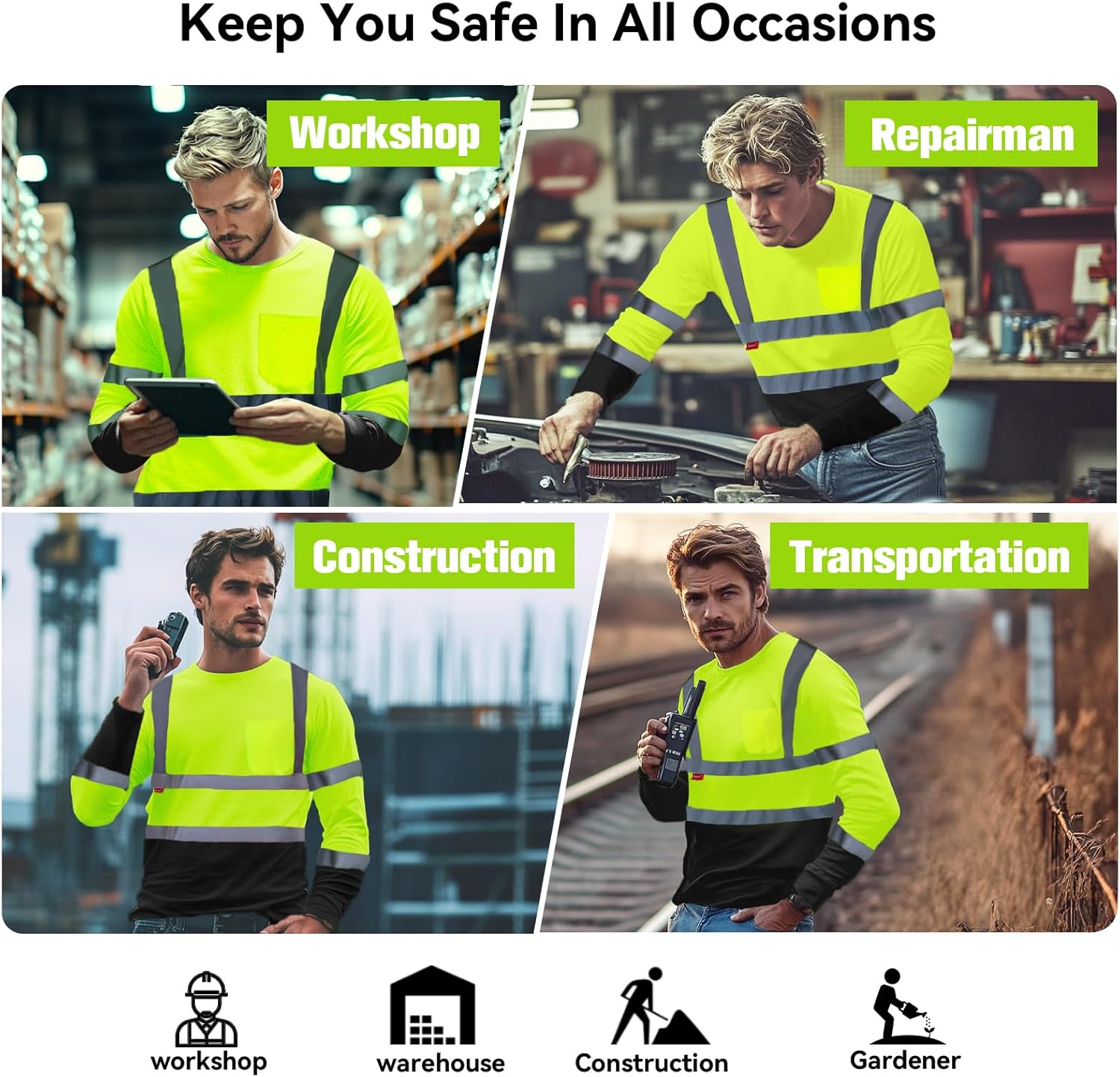 ProtectX Men's High Visibility Heavy Duty Long Sleeve Reflective Safety T-Shirts for Construction, Class 2-3 Type R - Image 6