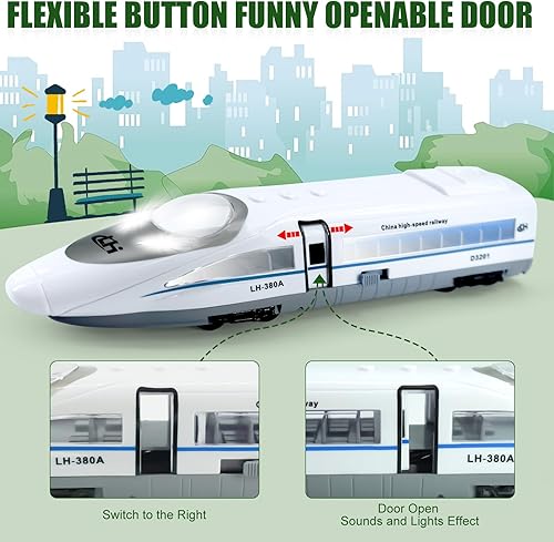 Miniatura 5 de OTONOPI Tren bala eléctrico con luces y sonidos, motor de locomotora de metro, modelo de tren de juguete de alta velocidad, vehículo de juego de